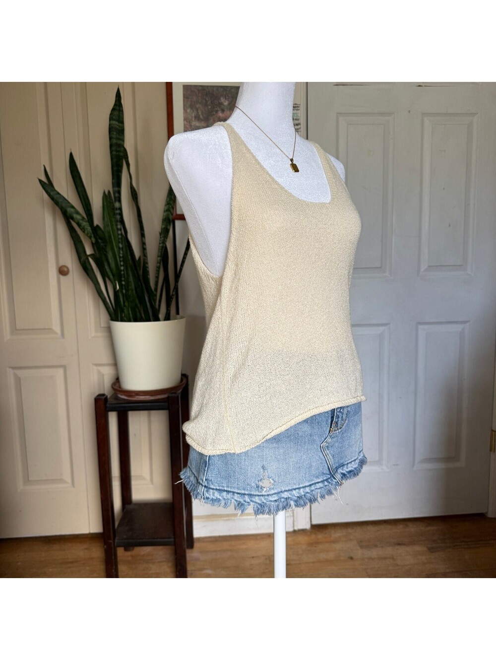 Lla Lla Cream Textured Knit Tank Top Size S